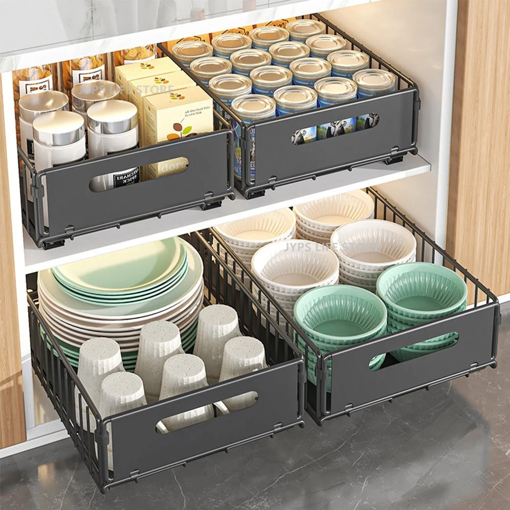 “Organizador Ajustable Extraíble para Cajones de Cocina – Bandeja Deslizante para Botellas de Condimentos, Especias y Accesorios de Cocina”