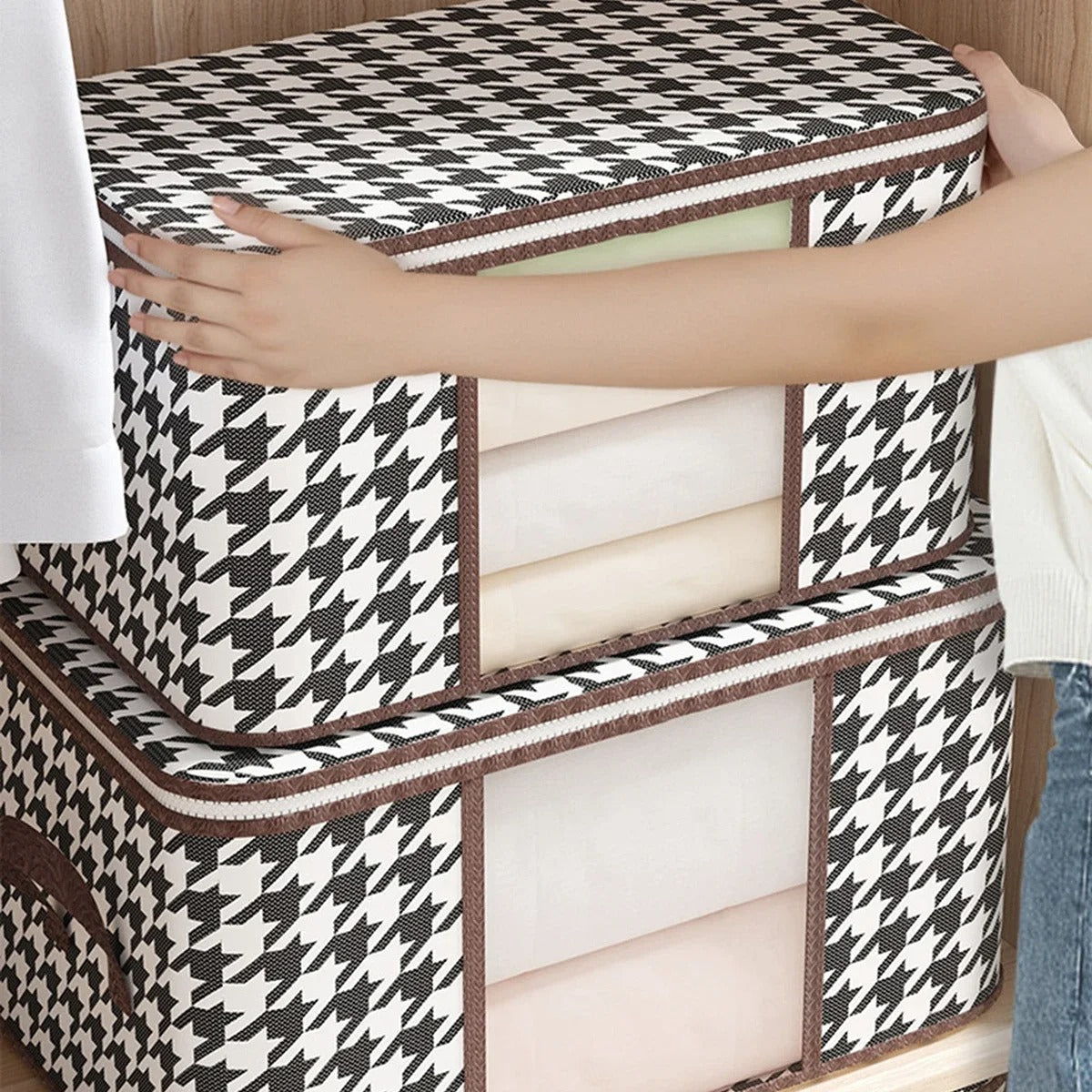 Cajas de Almacenamiento Plegables con Cremallera – Diseño de Espiga, Gran Capacidad