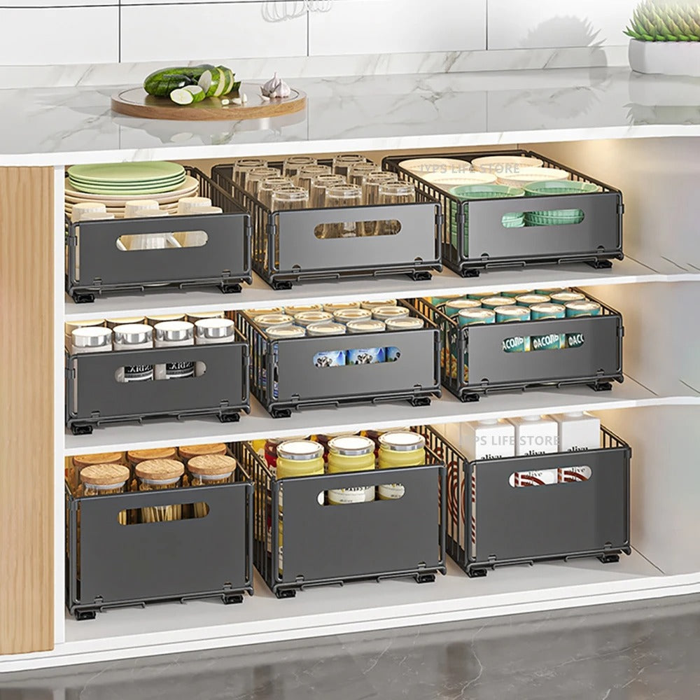 “Organizador Ajustable Extraíble para Cajones de Cocina – Bandeja Deslizante para Botellas de Condimentos, Especias y Accesorios de Cocina”