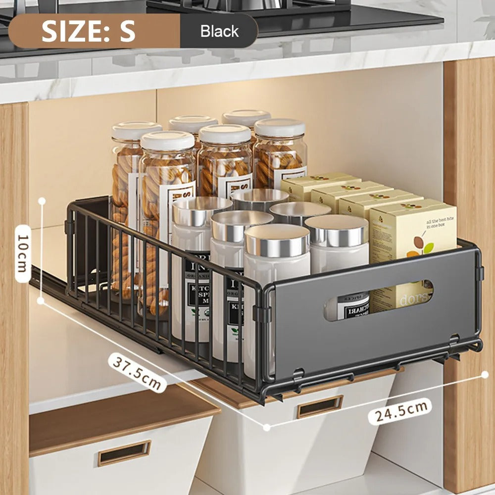 “Organizador Ajustable Extraíble para Cajones de Cocina – Bandeja Deslizante para Botellas de Condimentos, Especias y Accesorios de Cocina”